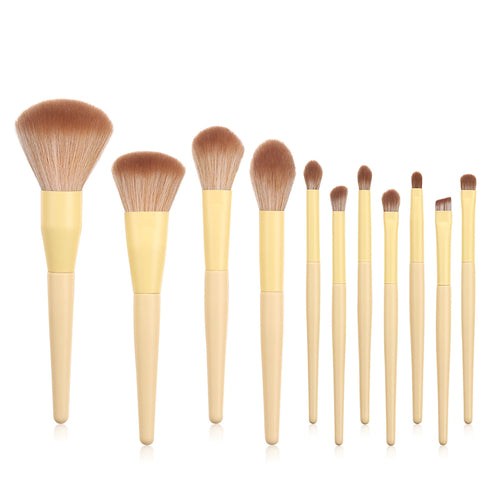 11-Piece Yellow Makeup Brush Set and Beauty Tools